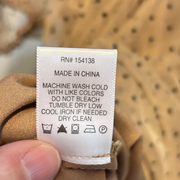 Staud Meadow Puff Sleeve Tan Black Polka Dot V Neck Tiered Dress - Picture 14 of 14